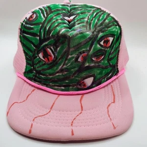 Scary Eyes Monster Baseball Hat Hand Painted Acrylic Horror Flat Brim Snapback - Picture 1 of 6