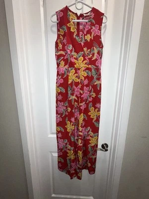 Diane Von Furstenberg Silk Crossover Jumpsuit Celebration Floral Red - Image 1 of 4