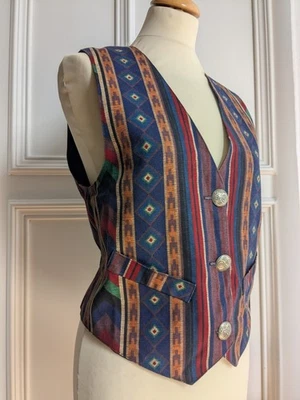 Rhonda Stark Southwestern Navajo Patterned Waistcoat Vest Size S Made in USA  - Image 1 of 4