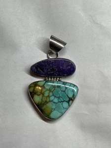 COLGANTE NAVAJO SUGILITE TURQUESA PLATA ESTERLINA 2 PIEDRAS FIRMADO EMT - Imagen 1 de 11