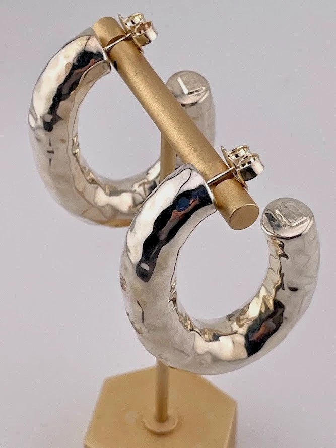 IPPOLITA 925 STERLING SILVER CLASSIC HAMMERED OVAL HOOP EARRINGS 2 1/8" MOD 691 - Image 1 of 4