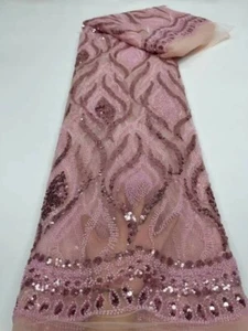 african lace fabric 5 yards, handbeaded fabric Material - Picture 1 of 2