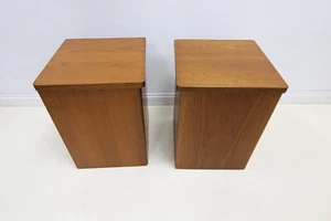 Pair Of Vintage Teak Ottomans Linen Blanket Storage Boxes - Nathan G Plan Era - Picture 1 of 20