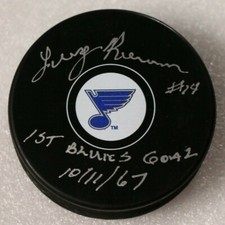 St. Louis Blues Larry Keenan Signed Autographed Puck Auto NHL 1st Goal Inscript