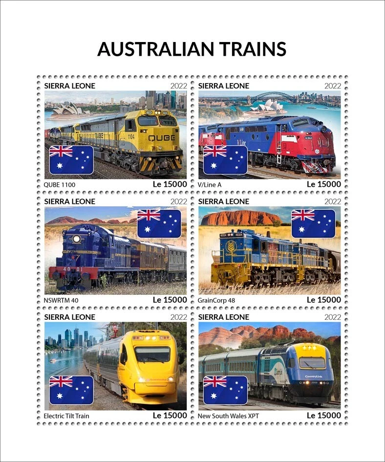 Estampillas Trenes de Australia MNH 2022 Sierra Leona M/S 6 estampillas Foto 1 de 1