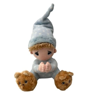 Precious Moments Plush Baby Doll Blue Polka Dot Pajamas & Bear Slippers Talks - Image 1 of 4
