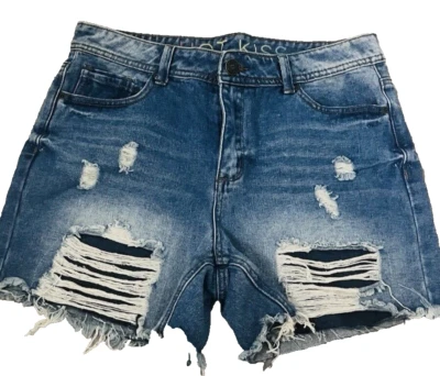 Pantalones Cortos Vaqueros HOT KISS Tiro Alto Corte Desgastados Años 90 Talla Jr 11 Azul Denim Foto 1 de 4