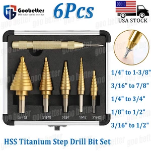 Juego de brocas escalonadas de titanio HSS 6 PIEZAS con punzón central automático para metal madera - Imagen 1 de 18