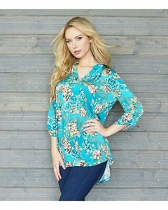 Jade Floral Top with 3/4 Sleeves - Picture 1 of 5