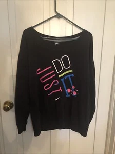 Vintage 90's Nike Just Do It Black with Neon Pullover Sweatshirt Women's Medium - Picture 1 of 3