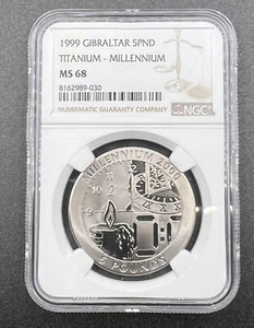 1999 GIBRALTAR 5PND TITANIUM - MILLENNIUM - NGC MS68 - Picture 1 of 2