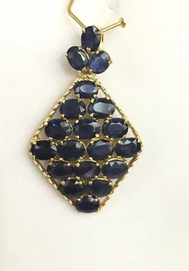 Colgante en forma de diamante en racimo de oro amarillo sólido de 14 K, zafiro natural 3,5 TCW - Imagen 1 de 3