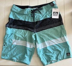 Reef Men's 21" Outseam Drawstring Stripe Boardshort Multicolor Aqua Size 33 - Picture 1 of 7