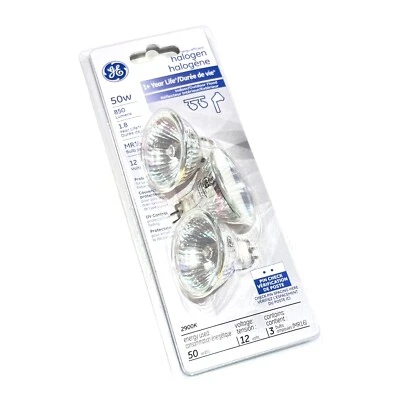 GE Bright White 50W Halogen Outdoor Floodlight GU5.3 Base MR16 Light Bulbs 3Pack - Image 1 of 4