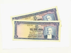 Turkey, Central Bank, 5 EMS 5 Lira 1930 LOT SALE 2 pieces - Picture 1 of 6