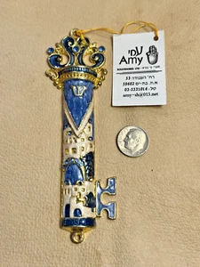 DOOR MEZUZAH "KEY TO JERUSALEM" BY AMY-SH ISRAEL BLUE ENAMEL & JEWELS NEW w/TAGS - Bild 1 von 3