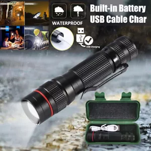 USB Rechargeable Flashlight Zoomable High Lumens Torch Super Bright w/ Belt Clip - Picture 1 of 13
