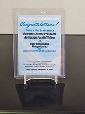 2022-23 Bowman Chrome Victor Wembanyama Autograph Yellow / 75 Redemption Card