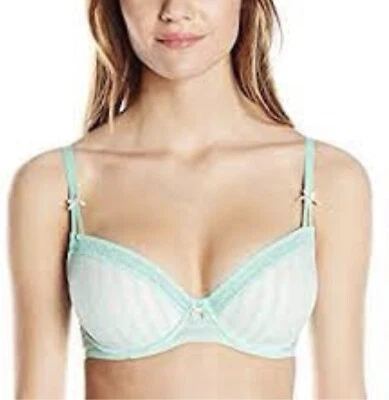 Sujetador Pastel Como Nuevo 32C 32D Usado a Rayas Malla de Encaje a Rayas BETSEY JOHNSON Foto 1 de 2
