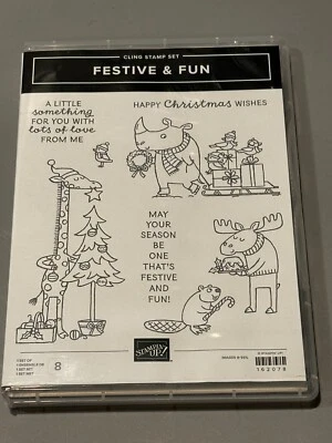 Stampin Up FESTIVE & FUN Stamp Set Holidays Christmas Moose Giraffe Beaver NEW - Изображение 1 из 3