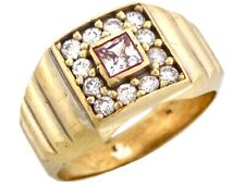 10k or 14k Solid Yellow Gold Cubic Zirconia CZ Fancy Mens Ring