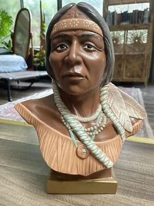 12" Native American Indian Woman Bust Statue Vintage Sculpture Art - Picture 1 of 4