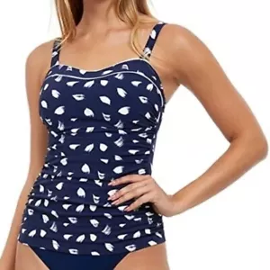 NWT Profile by Gottex Scoop Neck Shirred Underwire Tankini Top, Navy & White,34D - Picture 1 of 3