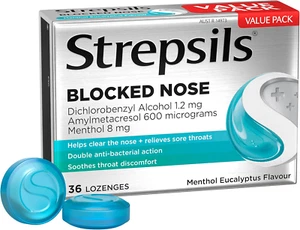 plus Blocked Nose Relief Sore Throat Lozenges, 36 Count - Picture 1 of 6