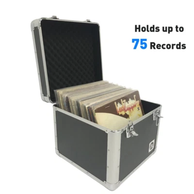 EASYGOPRODUCTS Vinyl Record Album Storage Box Case Aluminum Lp Crate Holds 75 Records Classic