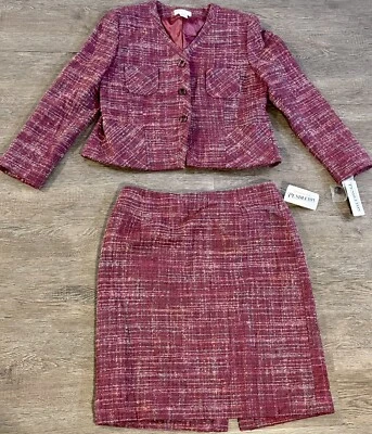 NUEVO NUEVO CON ETIQUETAS Pendleton Corderos Lana y Mohair Ciruela Malva Falda y Chaqueta a Cuadros Talla 14 Foto 1 de 4