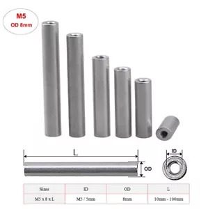M5 / OD 8mm Aluminum Round Threaded Sleeve Standoff Spacers Long Nuts Connector - Picture 1 of 7