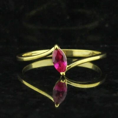 14K Yellow Gold Plated Lab Created Ruby Prong Marquise Solitaire Engagement Ring - Image 1 of 4