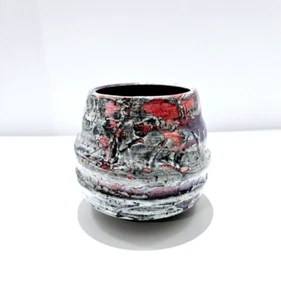 Electric Fired Texture Vase Pottery, Red, Blue and Gray, Signed A Szafranska - Picture 1 of 5