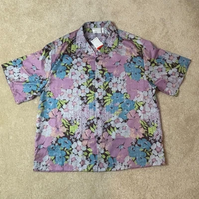 ASOS Unisex Boxy Oversized Rever Shirt in Pink and Blue Floral Print Size XS - Image 1 of 4