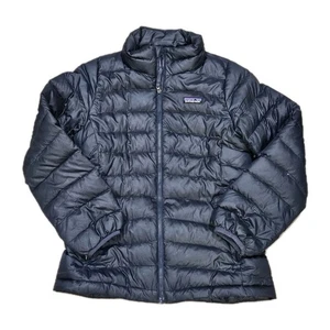 Patagonia Kids Boy Girl Navy Full Zip Goose Down Sweater Jacket Puffer Coat L 12 - Picture 1 of 7