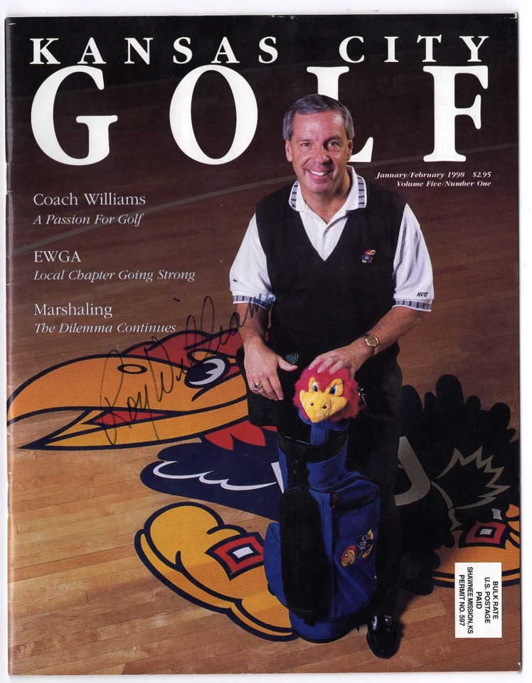 Kansas Jayhawks treinador Roy Williams autógrafo em uma capa de revista local - Imagem 1 de 1