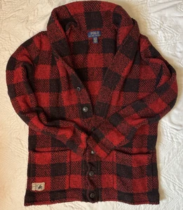 Ralph Lauren Buffalo Plaid Boys XL 18-20 Wool Blend Sweater Jacket - Picture 1 of 7