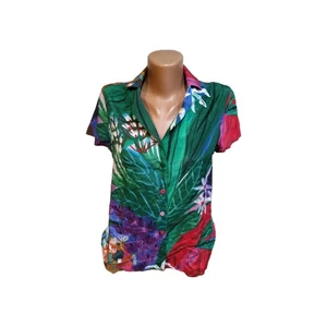 SOI PARIS, Damen Bluse Gr. 38/S/M grün rot bunt, geblümt, 100% Viskose - Bild 1 von 12