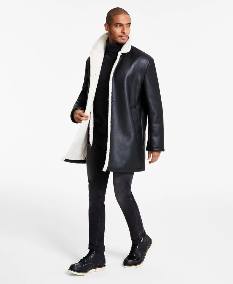 Ben Sherman Men's Shearling Classic Fit Overcoat Coat 38S Black White - Image 1 of 1