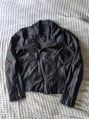 Chaqueta Topman Cuero Motociclista Moto Snap Cremallera Asimétrica Completa Negra Talla Grande Foto 1 de 4