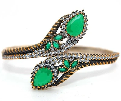 Brazalete de plata de ley 925 con esmeralda y topacio tratado estilo Imperio Otomano de 12 quilates  Foto 1 de 3
