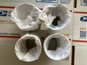 Japanische Keramik Teetassen Set 4-teilig gesprenkelt gräulich-weiß und blau/gold Schriftzug - Bild 1 von 3