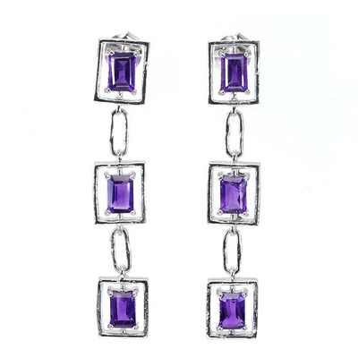 Pendientes de plata de ley 925 octágono amatista 6x4 mm joyas de piedras preciosas naturales Foto 1 de 4