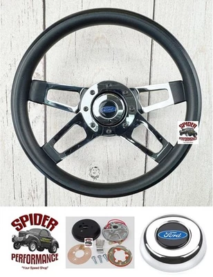 Volante Ford 1970-1980 azul ovalado 13 1/2" cromo 4 radios Foto 1 de 4