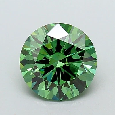 Round 3.00 Carat Fancy Vivid  Green VS2 IGI Loose Lab Grown Diamond - Image 1 of 3