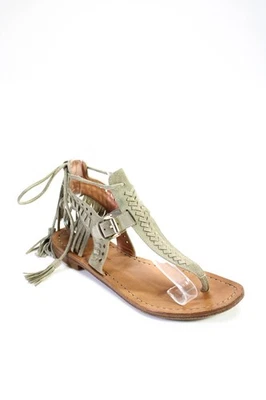 Sigerson Morrison Women's Suede Open Toe Strappy Fringe Sandals Gray Size 8 - Image 1 of 4