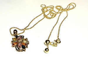Vintage Sterling Silver Pendant 925 Gems Gold on Silver Smart Long Chain - Picture 1 of 15