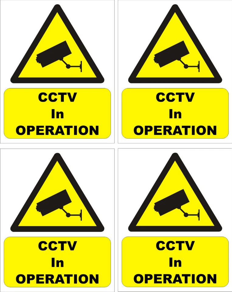 CCTV warning sticker X 4 security safety camera sign sticky back/face 10cm8cm  - Image 1 of 1