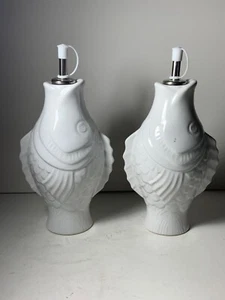 Fish Collection by Home Essentials Set of 2 Ceramic Oil & Vinegar Decanters 9 in - Picture 1 of 7