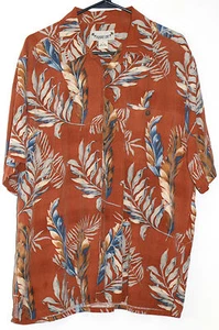 Paradise Coves Hawaiian Floral Silk Button Up Shirt Large Orange Tropical Tiki - Picture 1 of 3